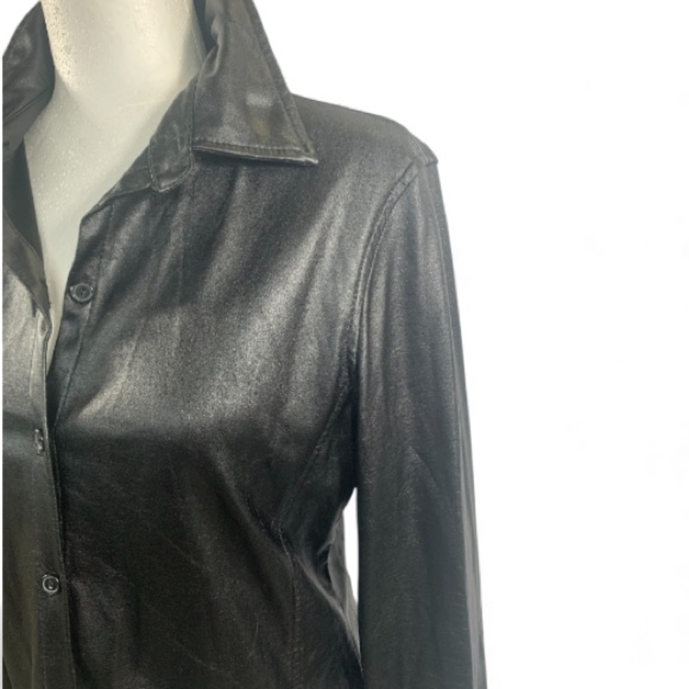 NY Jeans Shirt Coated Leatherette Fabrication Long Sleeve Shacket Casual Black S - Picture 4 of 10